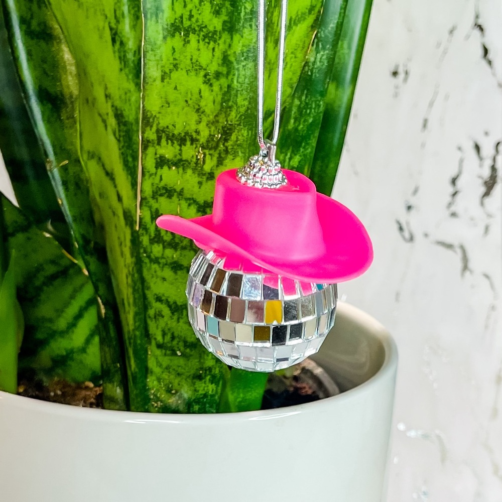 Disco Ball Car Charm With Pink Cowboy Hat‎ Car Accessories Women Jeep